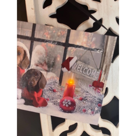 Lighted Dachshund Santa Hat‎ Holiday Scene Canvas Wall Hanging Tested & Works - Picture 3 of 10